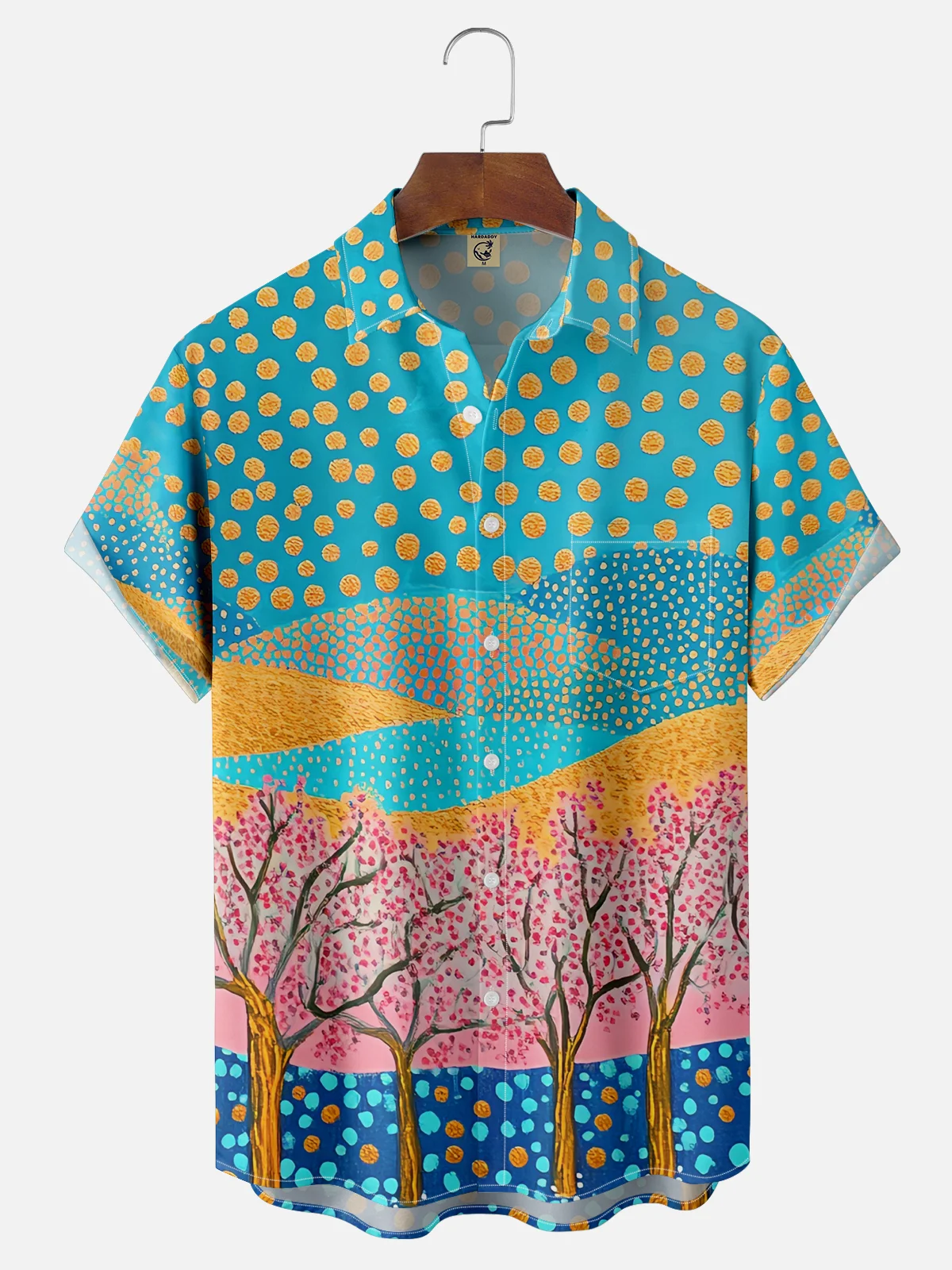 Artist Neika Landscape Cherry Blossom Tree Chest Pocket Hawaiian Shirt