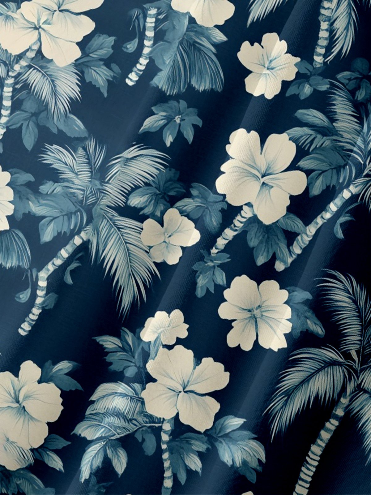 Moisture-wicking Tropical Palm Tree Floral Chest Pocket Hawaiian Shirt