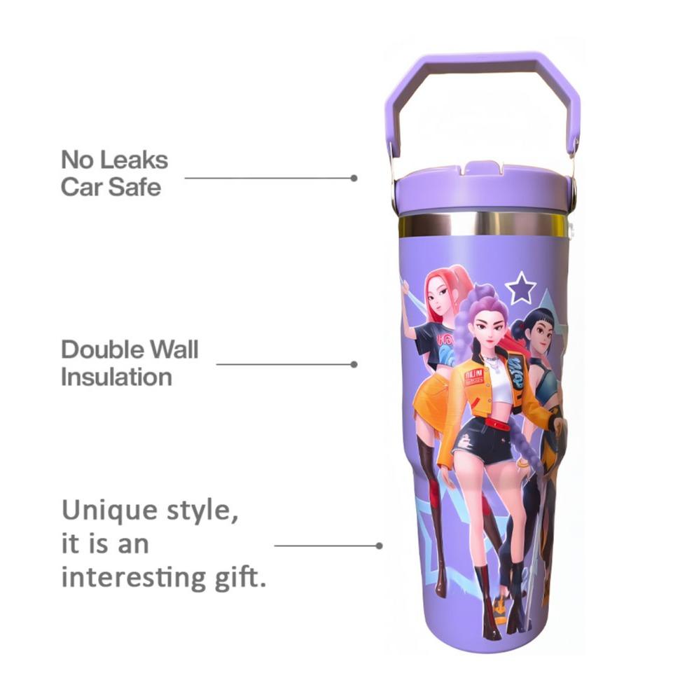 K-Pop Ghost Hunter Themed Tumbler，With cover and straw, it can be reused. Suitable for family, travel, work or schoo, coffee.Halloween/Christmas party props and teen pop cultural gifts.