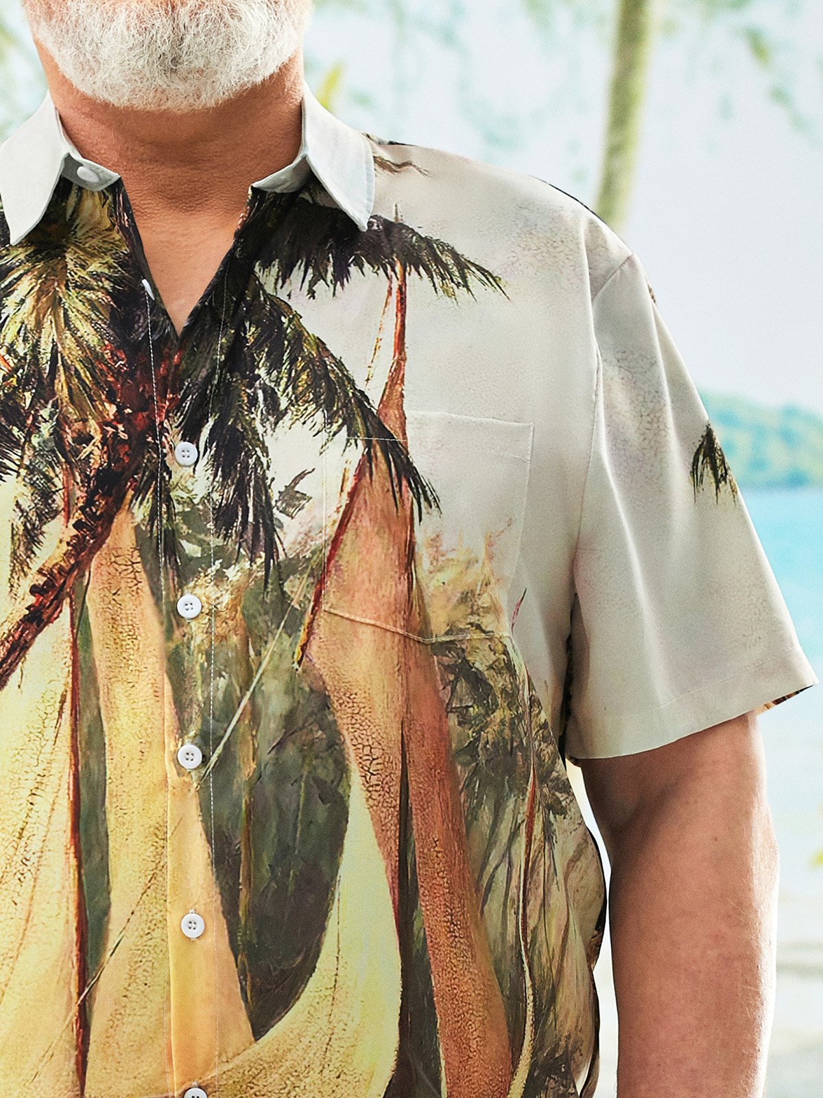 Big Size Coconut Tree Chest Pocket Short Sleeve Hawaiian Shirt