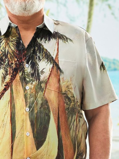 Big Size Coconut Tree Chest Pocket Short Sleeve Hawaiian Shirt