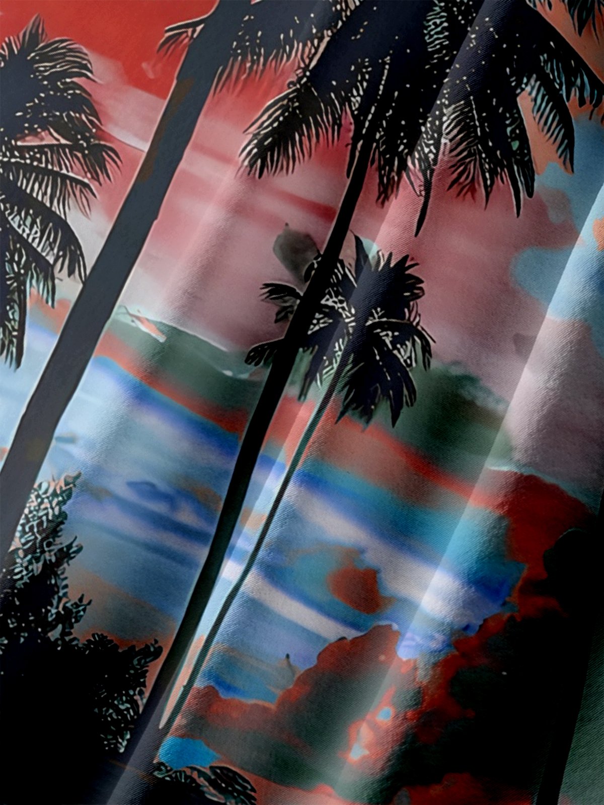 Big Size Moisture-wicking Beach Sunset Coconut Tree Chest Pocket Hawaiian Shirt