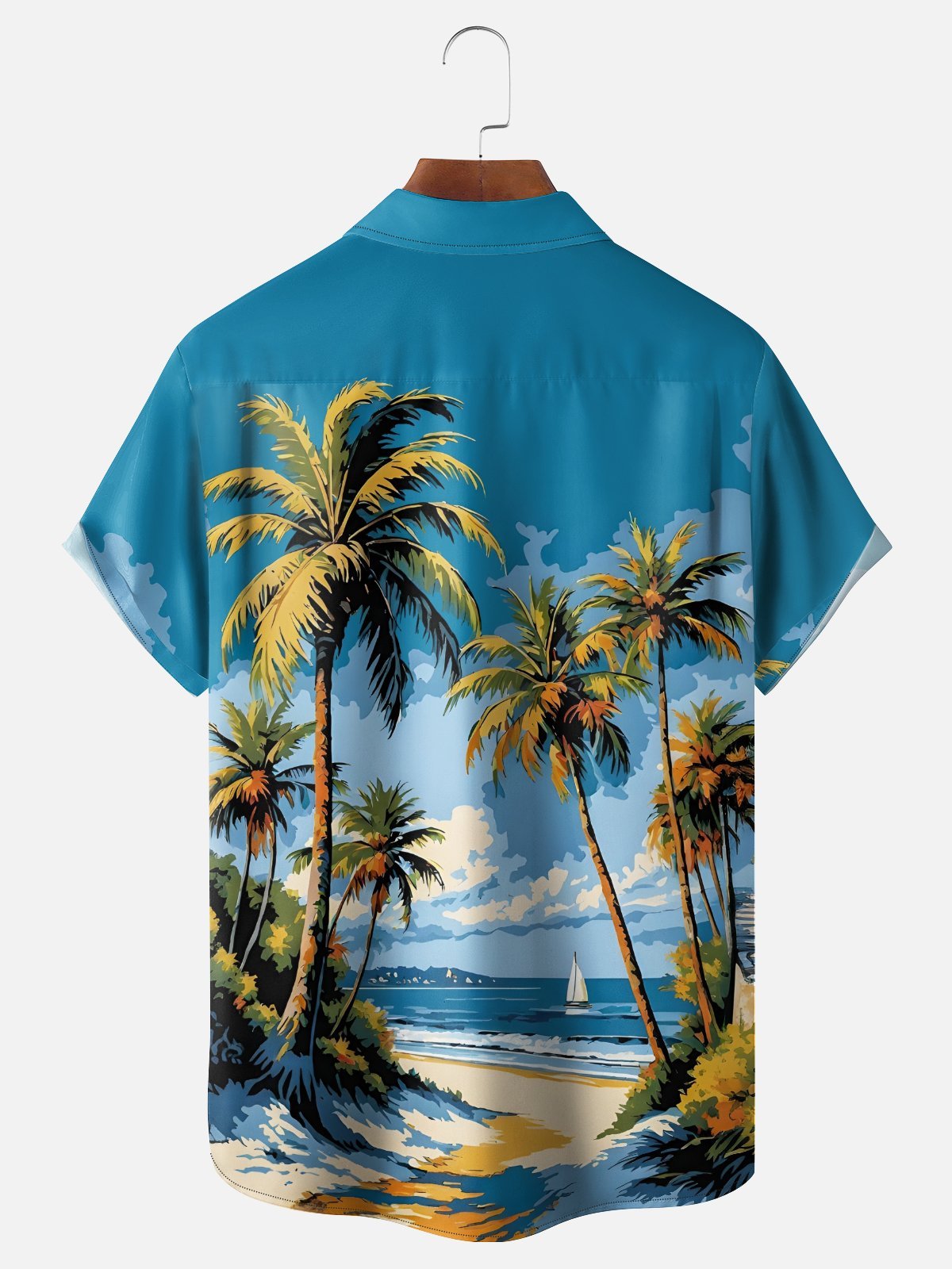 Moisture-wicking Coconut Tree Beach Chest Pocket Hawaiian Shirt