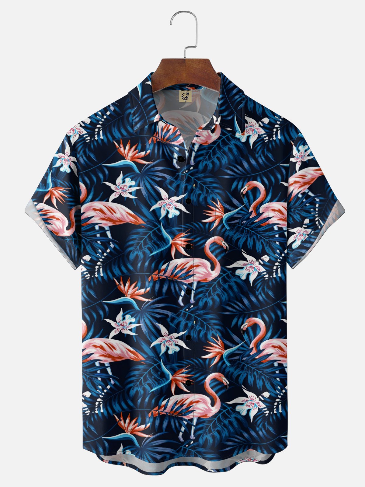Moisture-Wicking Botanical & Flamingo Chest Pocket Holiday Hawaiian Shirt