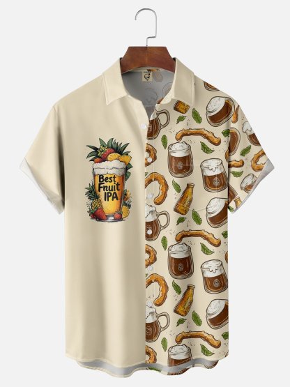 Moisture-wicking Beer Bread Coffee Chest Pocket Hawaiian Shirt