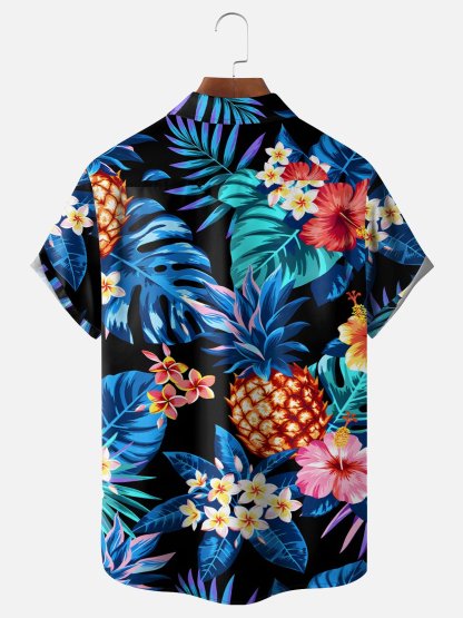 Moisture Wicking Floral Chest Pocke Holiday Hawaiian Shirt