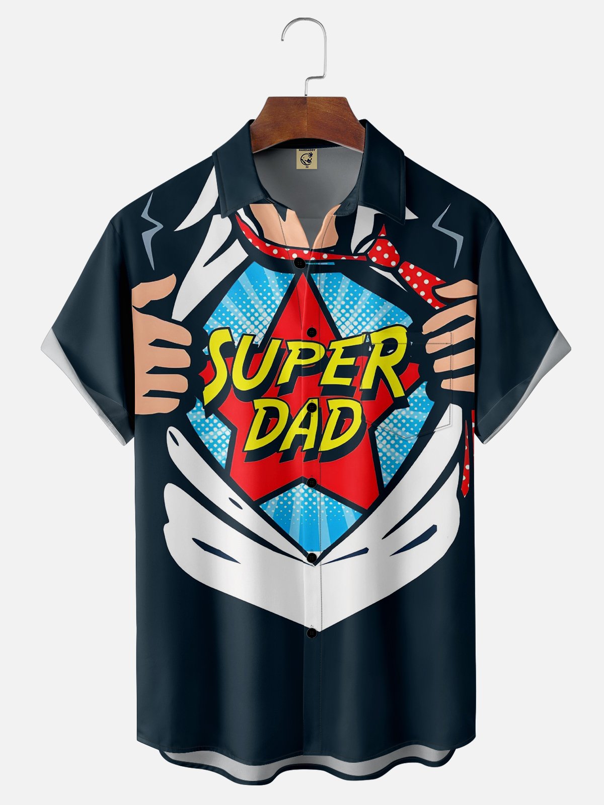 Hardaddy Father's Day Superpapa Breathable Chest Pocket Casual Shirt