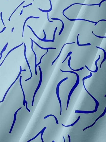 Moisture-wicking Art Blue Abstract Line Drawing Chest Pocket Hawaiian Titty Shirt