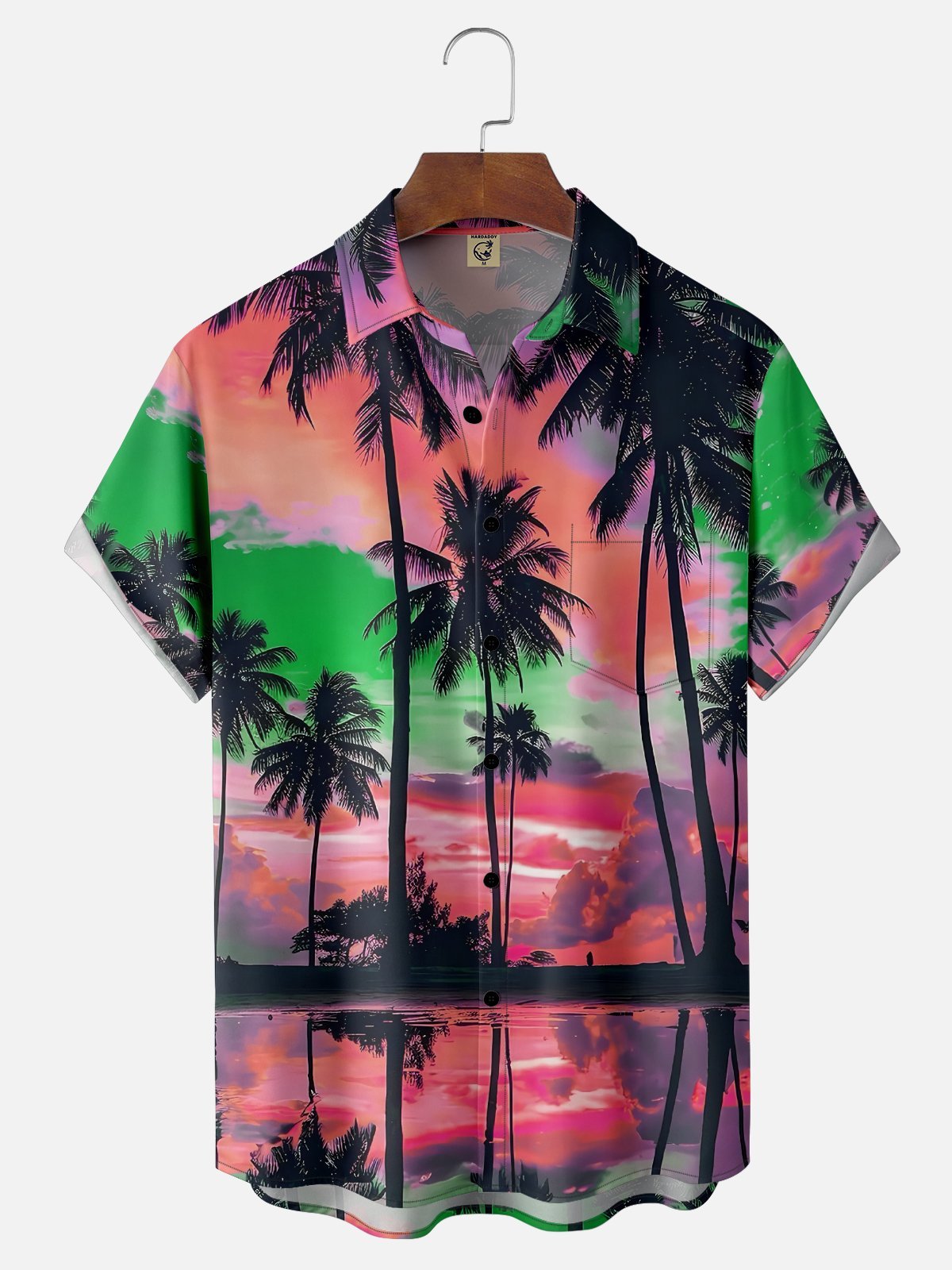 Moisture-wicking Beach Sunset Coconut Tree Chest Pocket Hawaiian Shirt