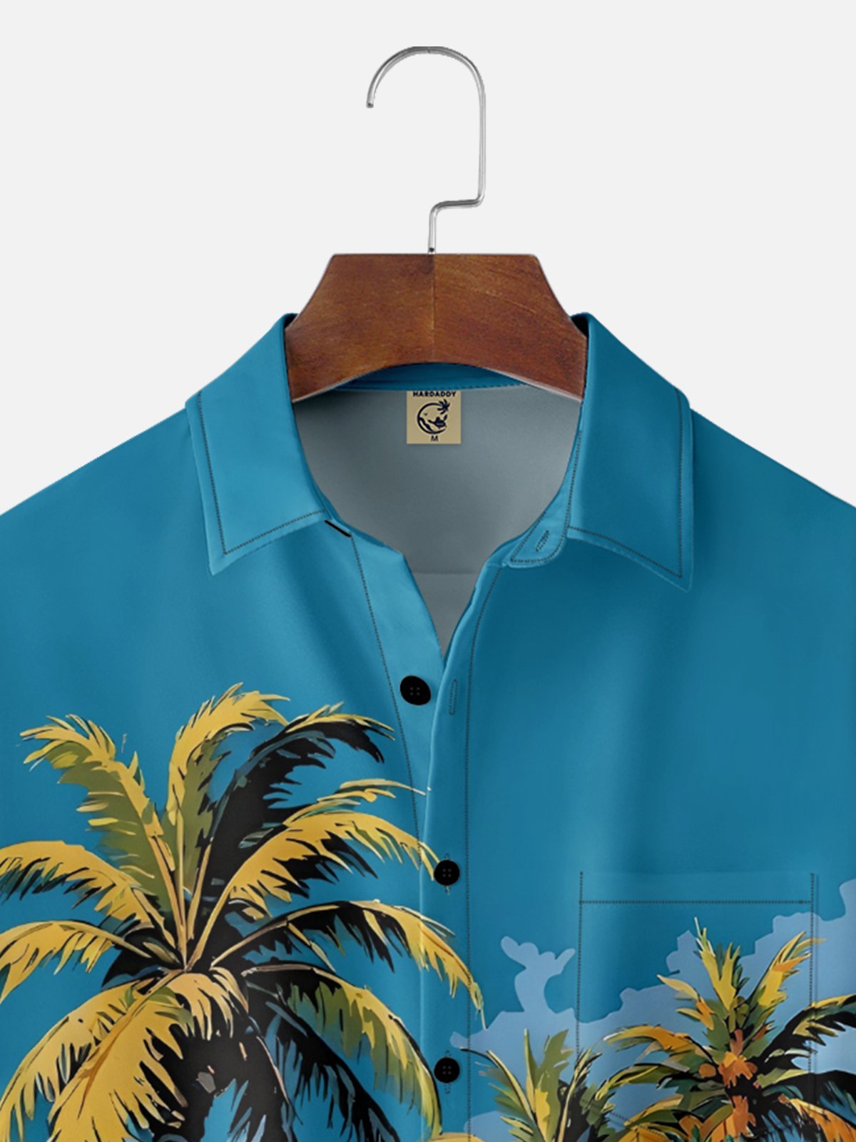 Moisture-wicking Coconut Tree Beach Chest Pocket Hawaiian Shirt
