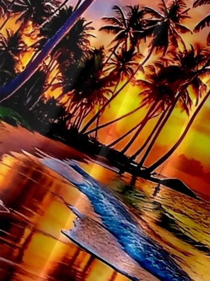 Moisture-wicking Island Beach Fantasy Art Chest Pocket Hawaiian Shirt