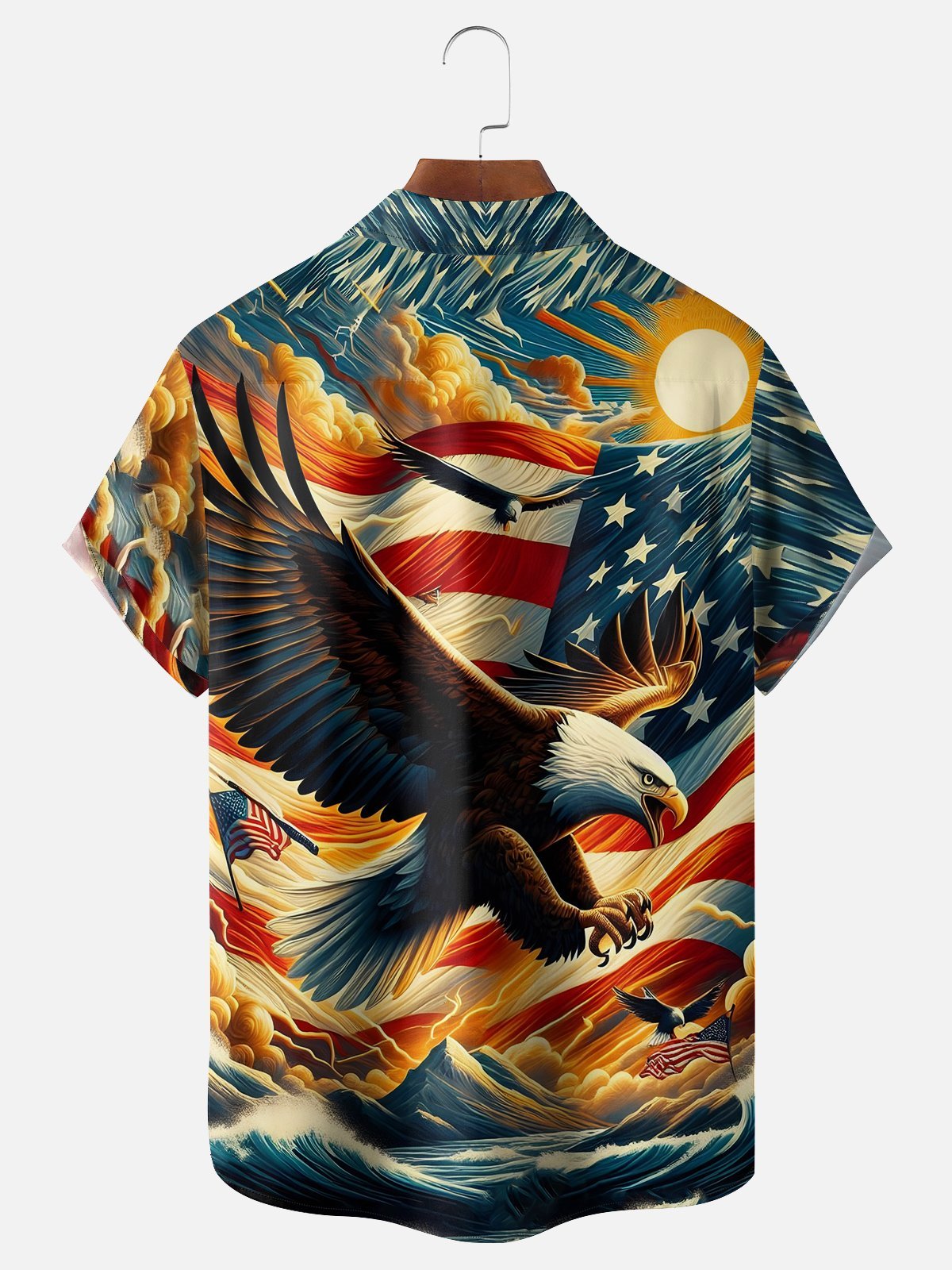 Moisture-wicking American Flag American Eagle Chest Pocket Hawaiian Shirt