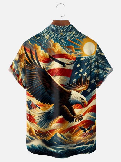Moisture-wicking American Flag American Eagle Chest Pocket Hawaiian Shirt