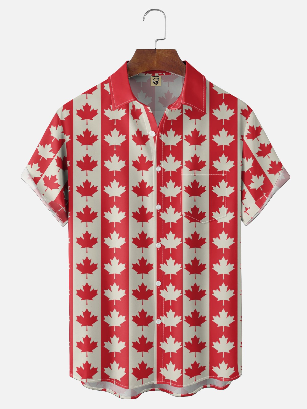 Moisture-Wicking Canada Day Maple Leaf Flag Chest Pocket Holiday Hawaiian Shirt