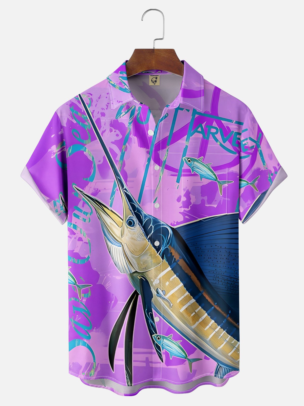 Moisture-wicking Swordfish Ocean Chest Pocket Hawaiian Shirt
