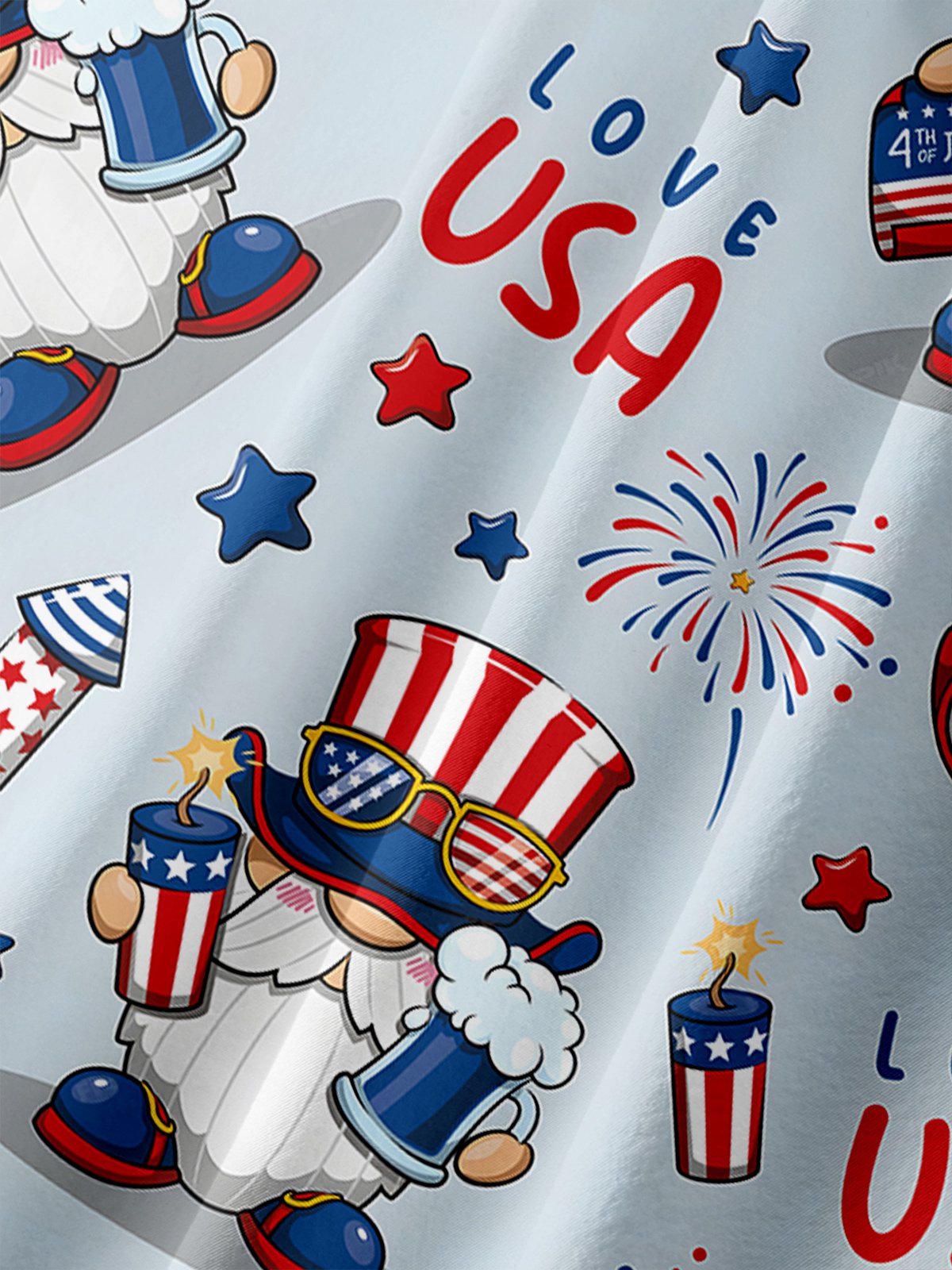 Moisture-wicking American Flag Gnome Chest Pocket Hawaiian Shirt