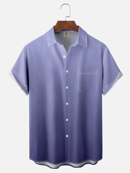 Tall Size Moisture-wicking Gradient Color Chest Pocket Hawaiian Shirt