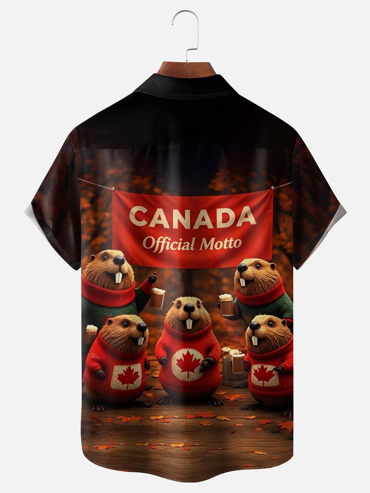 Moisture-Wicking Canada Day Fun Beaver Chest Pocket Festive Hawaiian Shirt