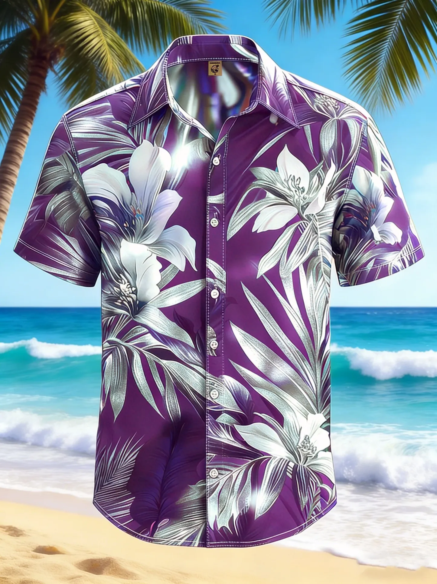Moisture-wicking Tropical Palm Tree Chest Pocket Hawaiian Shirt