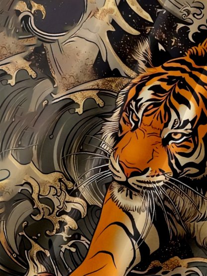 Moisture-wicking Ukiyo-e Tiger Japan Chest Pocket Hawaiian Shirt