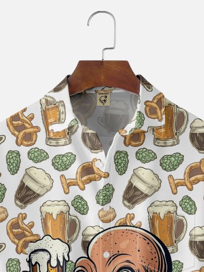 Moisture-wicking Beer Octopus Chest Pocket Hawaiian Shirt