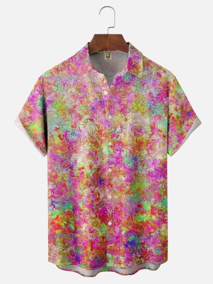 Moisture-wicking Art Floral Chest Pocket Hawaiian Shirt