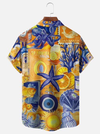 Moisture Wicking Ocean Chest Pocket Hawaiian Shirt