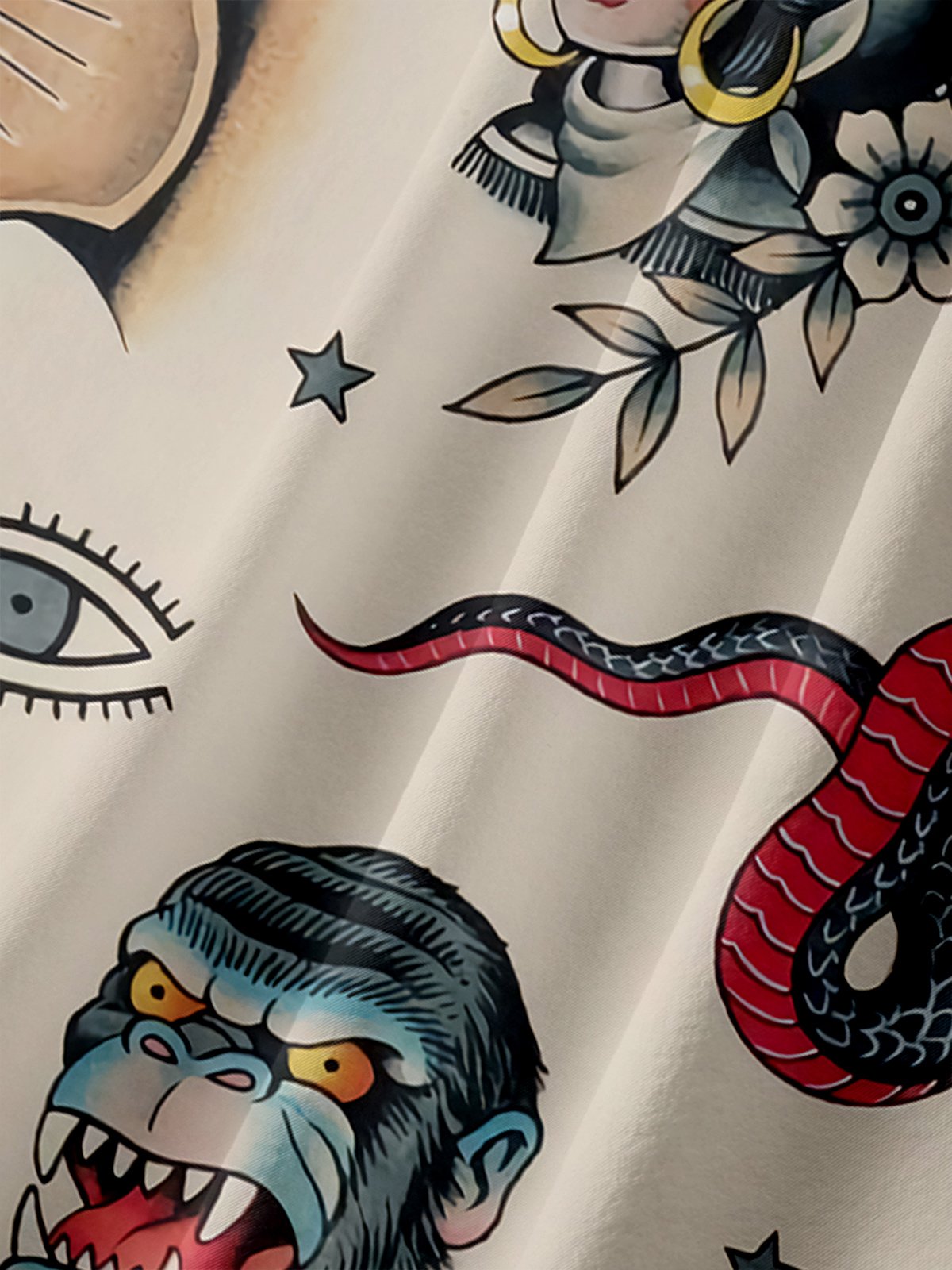 Retro Beauty Tattoo Chest Pocket Short Sleeve Hawaiian Shirt