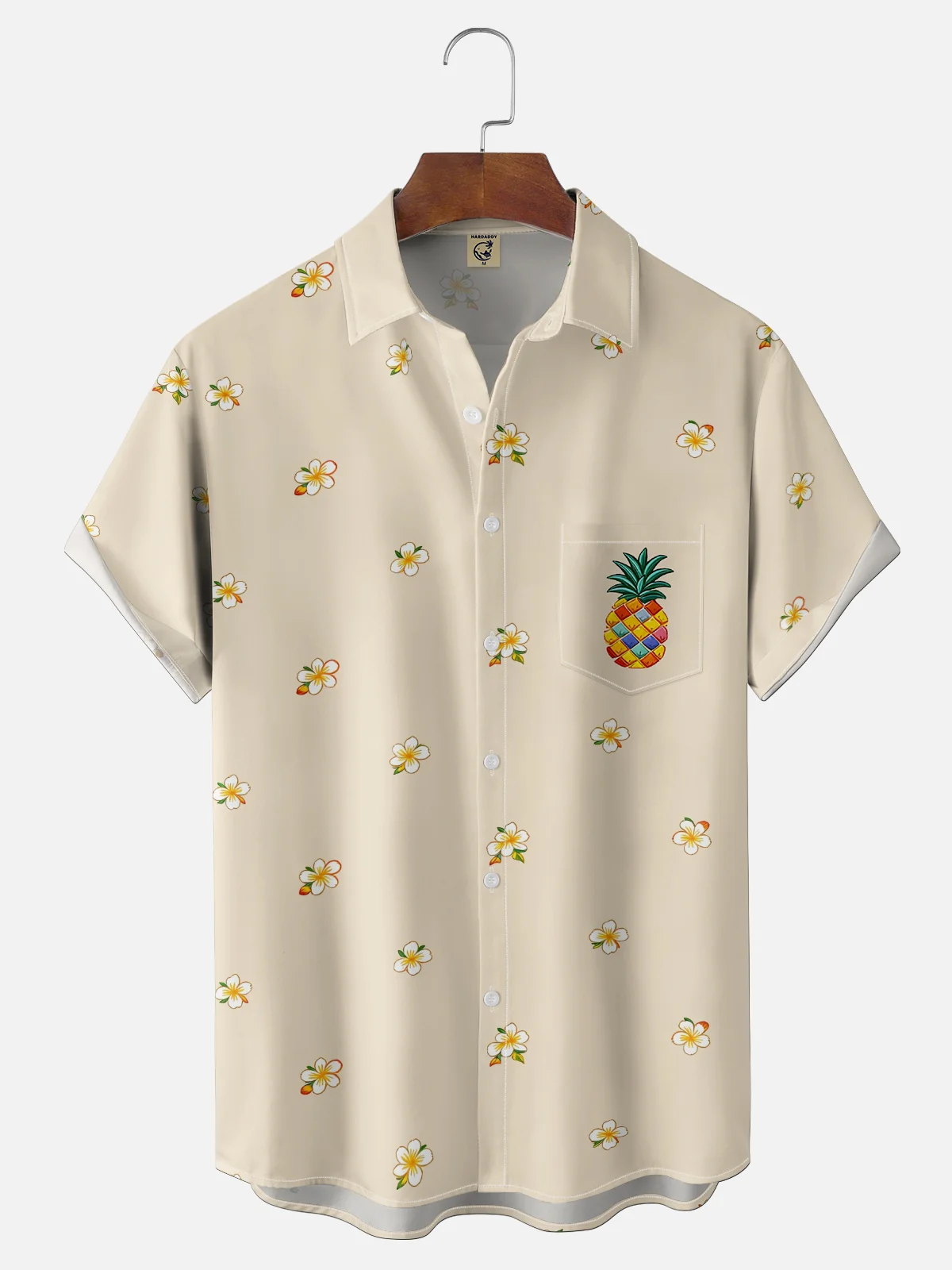 Moisture-Wicking Gradient Floral & Pineapple Pattern Chest Pocket Hawaiian Shirt