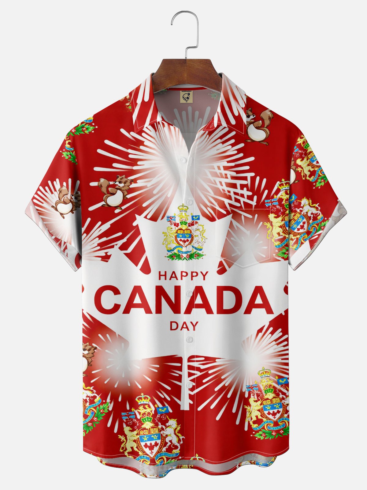 Moisture-Wicking Canada Day Japanese Ethnic Flag Maple Leaf Chest Pocket Holiday Hawaiian Shirt