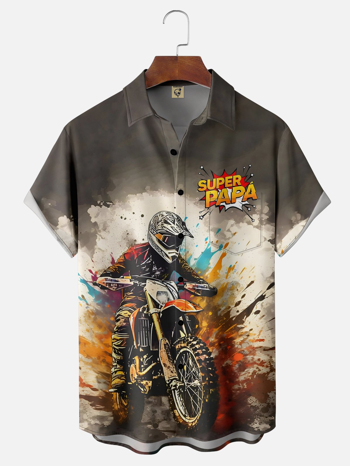 Father‘s Day Superpapa Racing Motorcycle Chest Pocket Hawaiian Shirt