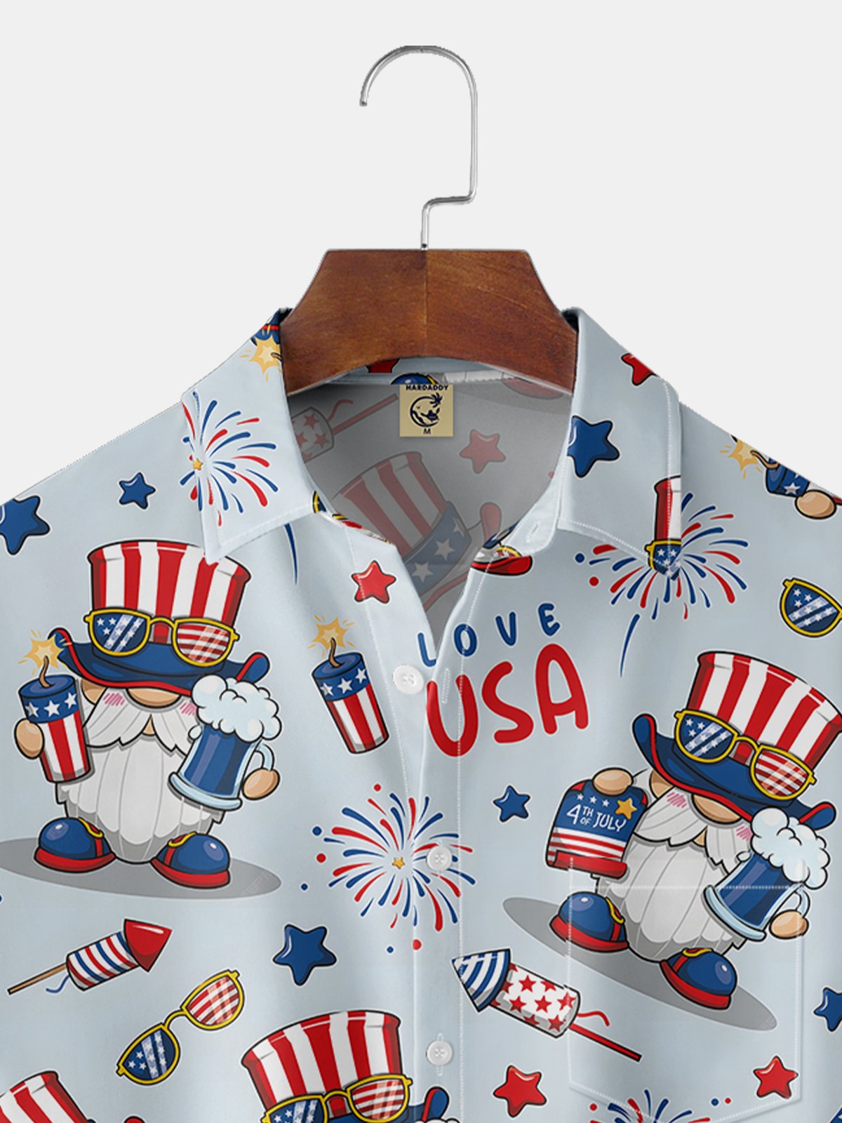 Moisture-wicking American Flag Gnome Chest Pocket Hawaiian Shirt