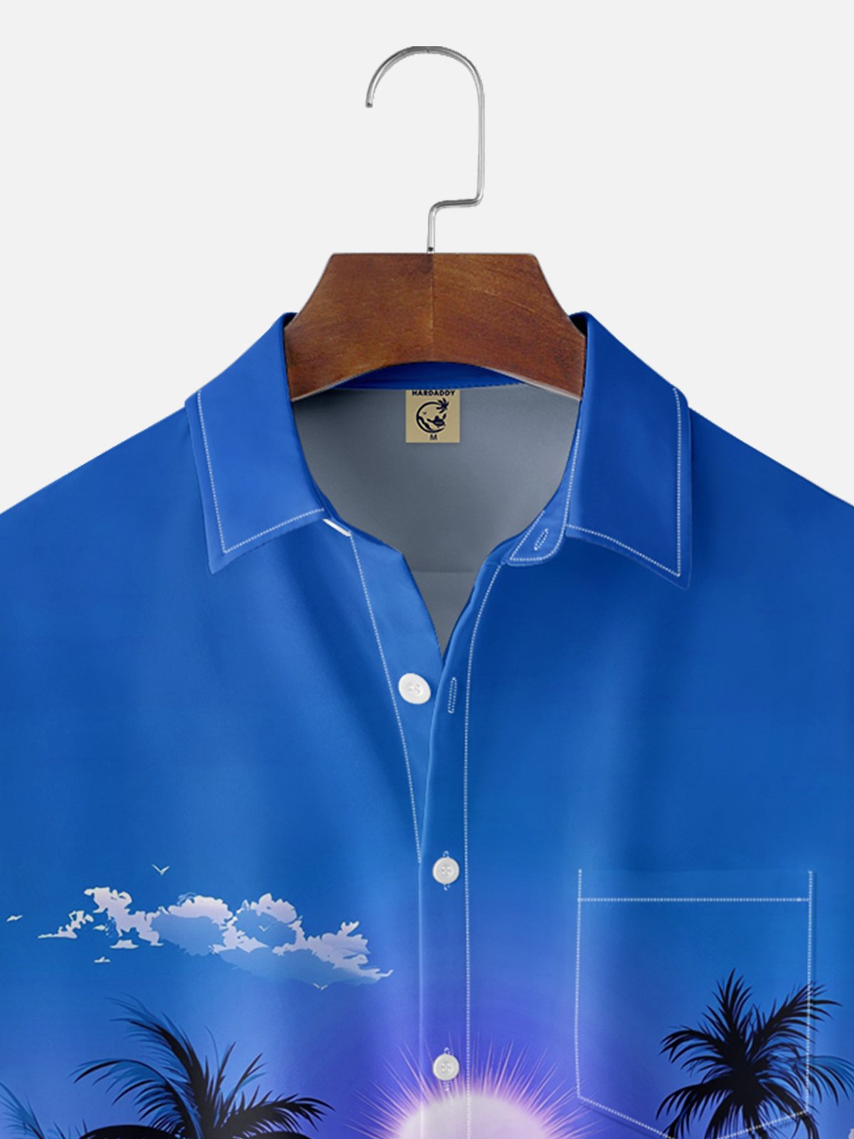 Moisture-wicking Tropical Palm Tree Chest Pocket Hawaiian Shirt