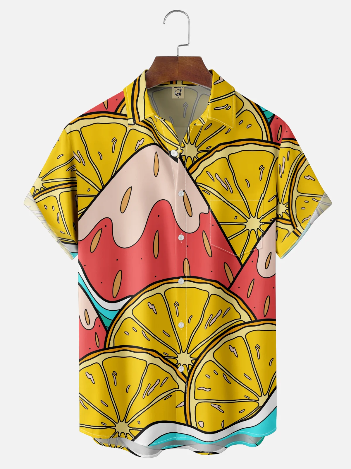 Stephen Wade Moisture Wicking Fruit Strawberry Orange Chest Pocket Hawaiian Shirt