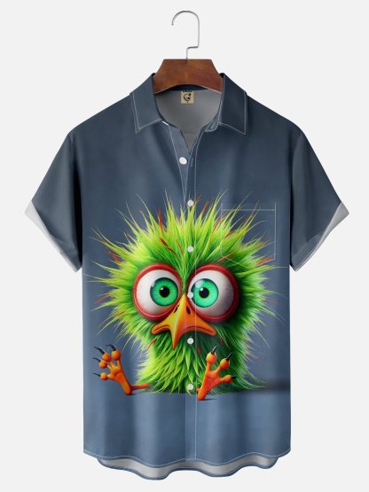 Moisture-wicking Silly Chicken Chest Pocket Hawaiian Shirt