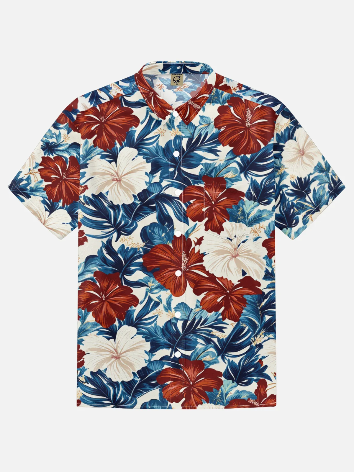 Moisture-wicking Tropical Palm Tree Chest Pocket Hawaiian Shirt