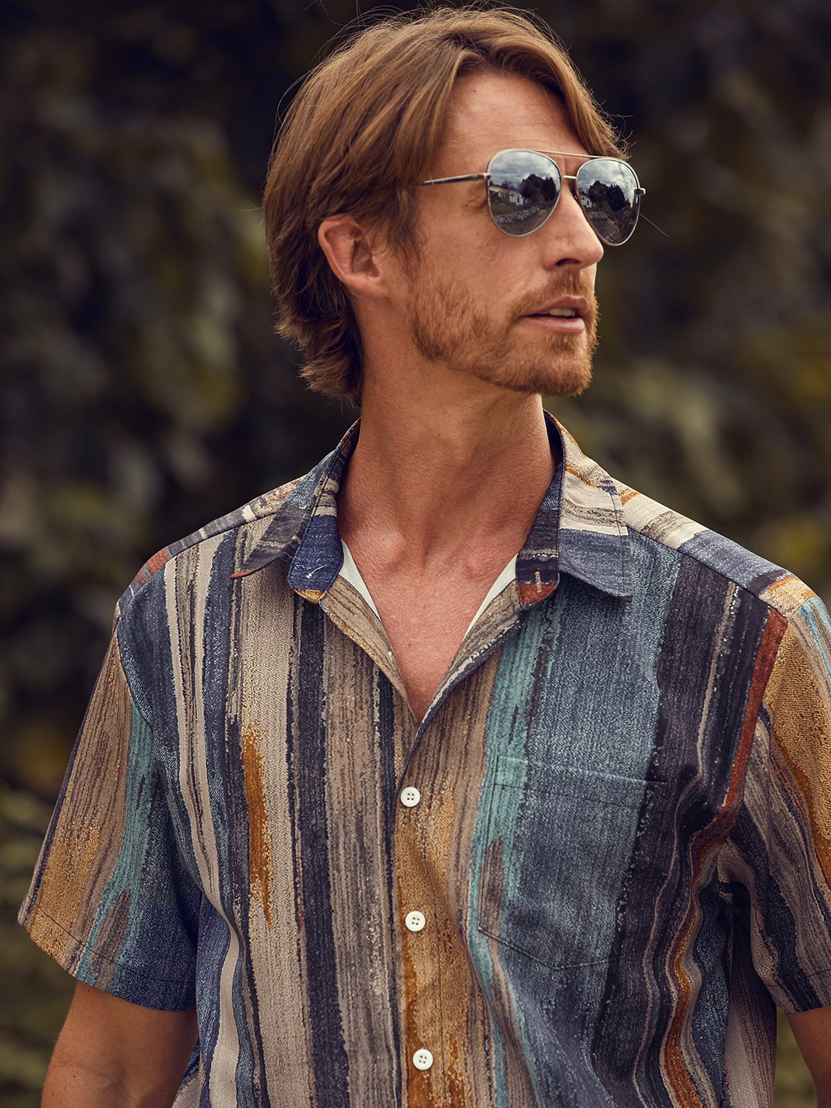 Shirts For Father Leisure Vacation Abstract Gradient Geometric Pattern Hawaiian Style Printed Shirt Top