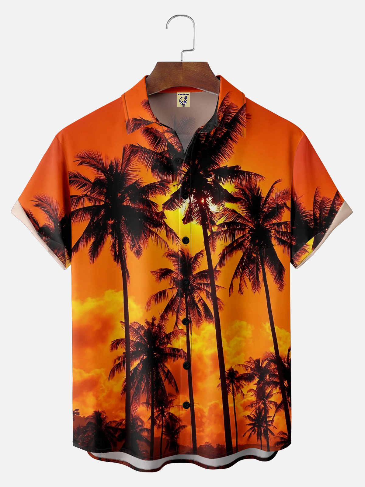 Big Size Moisture-wicking Palm Tree Chest Pocket Hawaiian Shirt