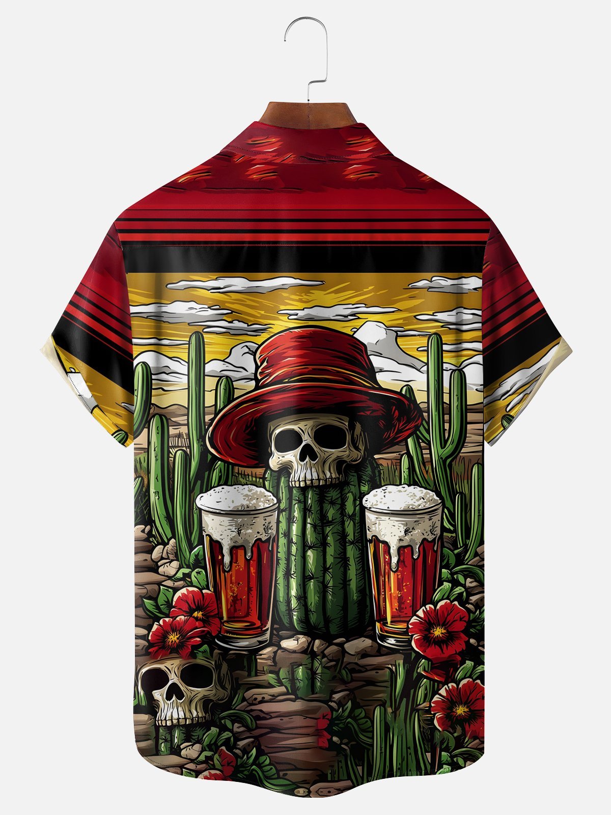Moisture-wicking Cinco de Mayo Day of the Dead Mexican Skull Beer Chest Pocket Casual Shirt