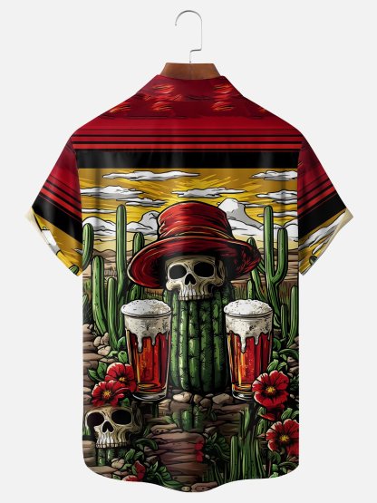 Moisture-wicking Cinco de Mayo Day of the Dead Mexican Skull Beer Chest Pocket Casual Shirt