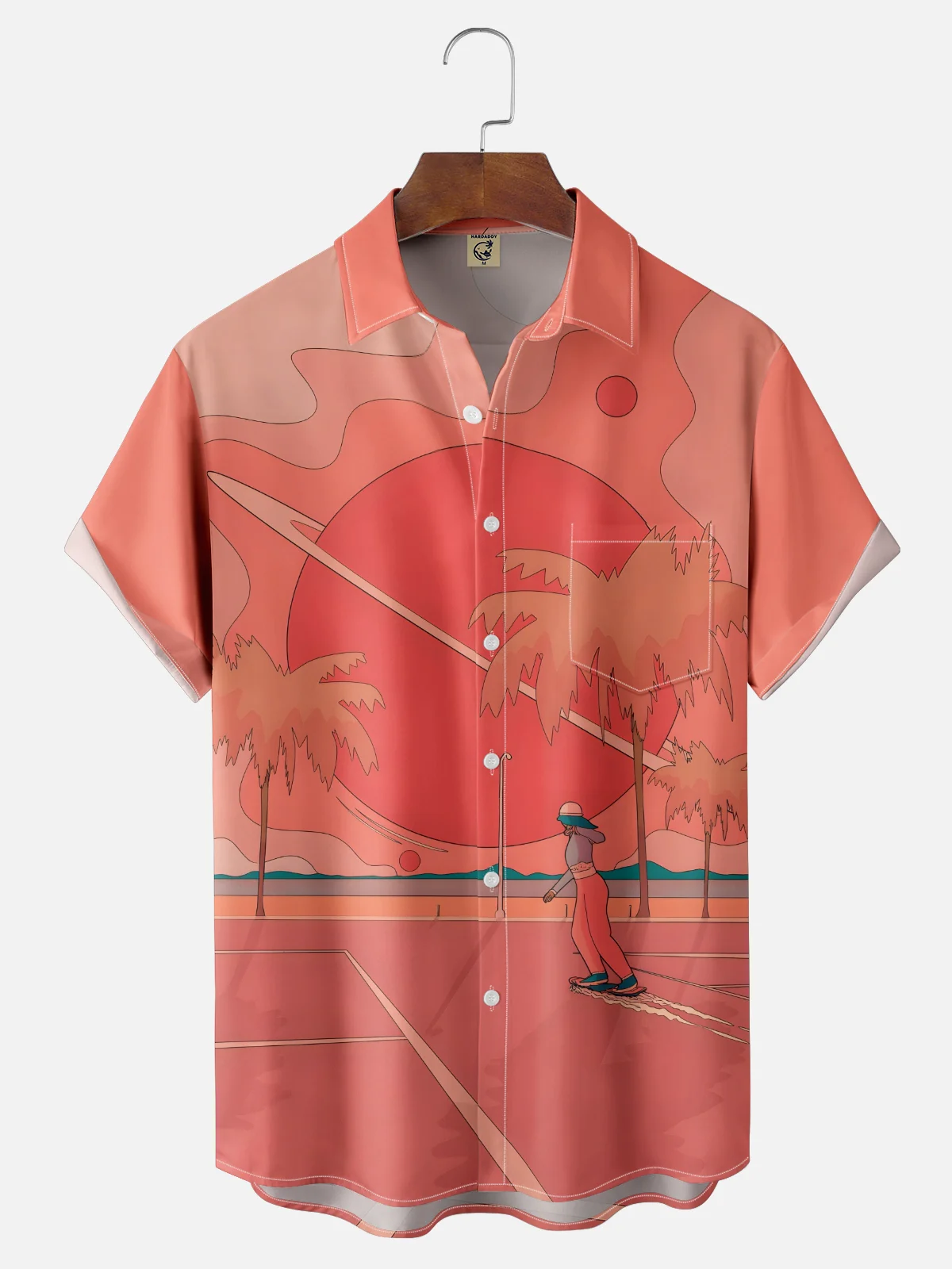 Stephen Wade Moisture Wicking Coconut Tree Landscape Skateboard Chest Pocket Hawaiian Shirt