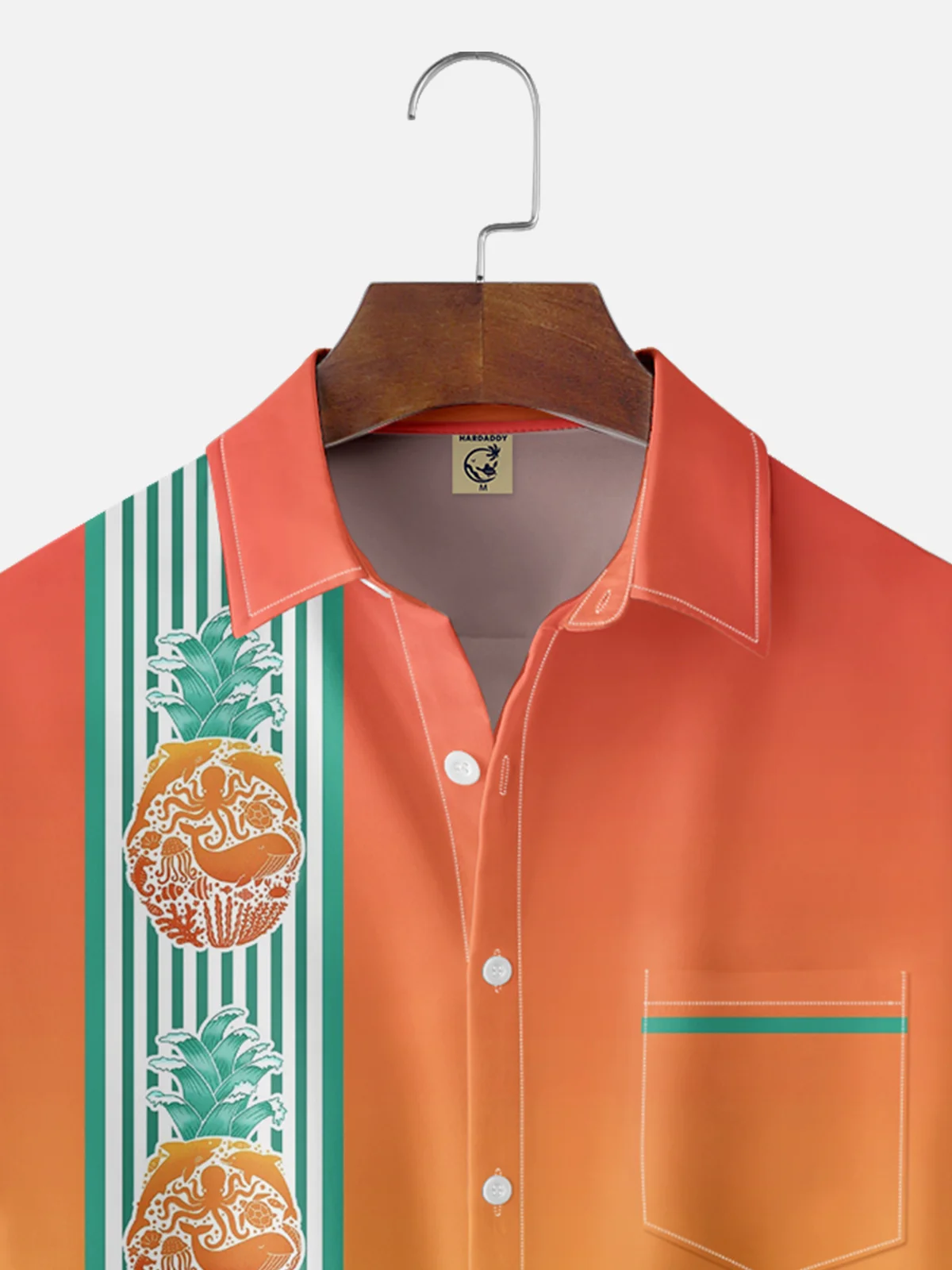 Coffee Man Moisture Wicking Ombre Pineapple Whale Octopus Chest Pocket Hawaiian Bowling Shirt