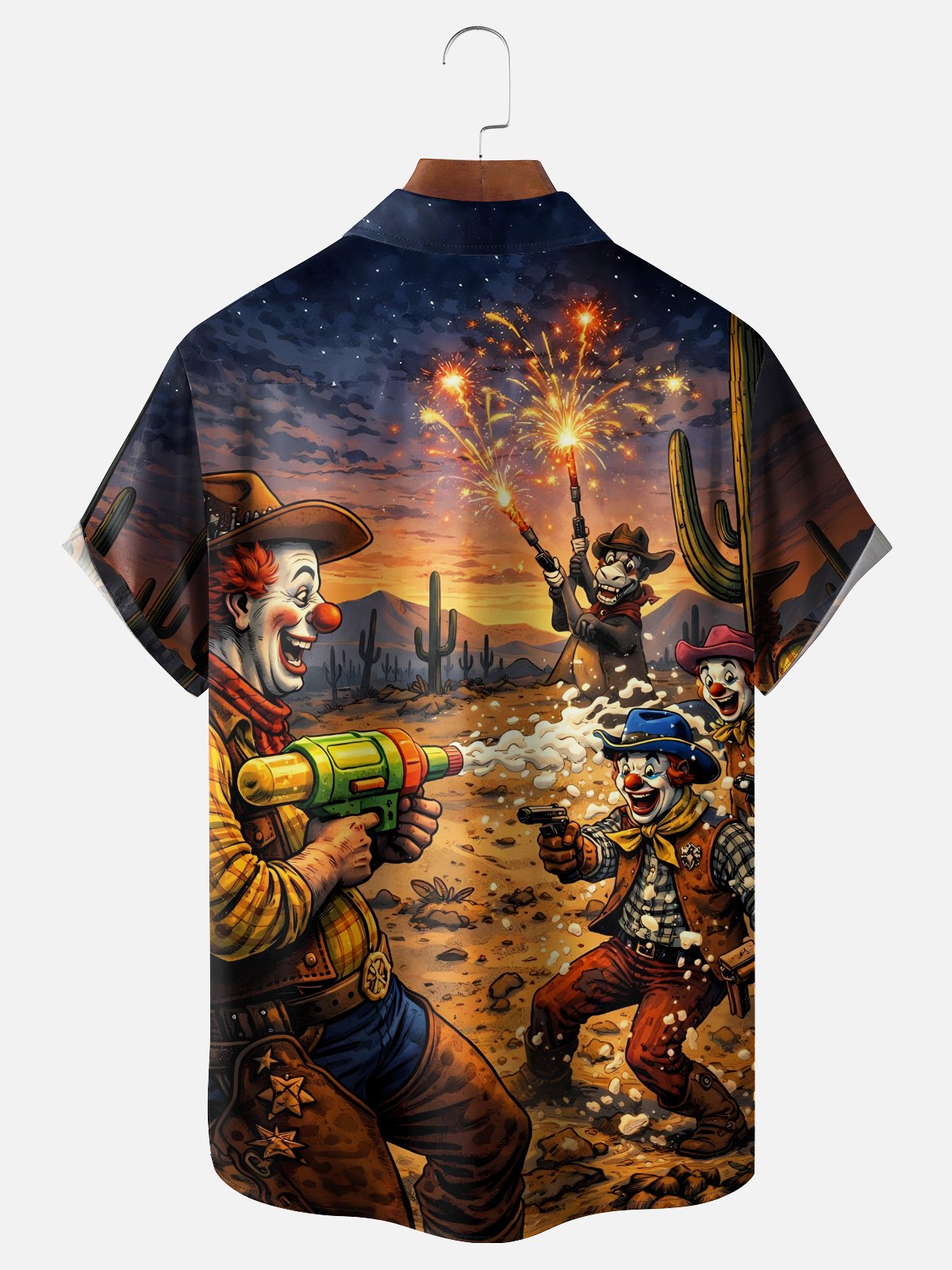 Moisture Wicking Western Clown Cowboy Chest Pocket Holiday Hawaiian Shirt