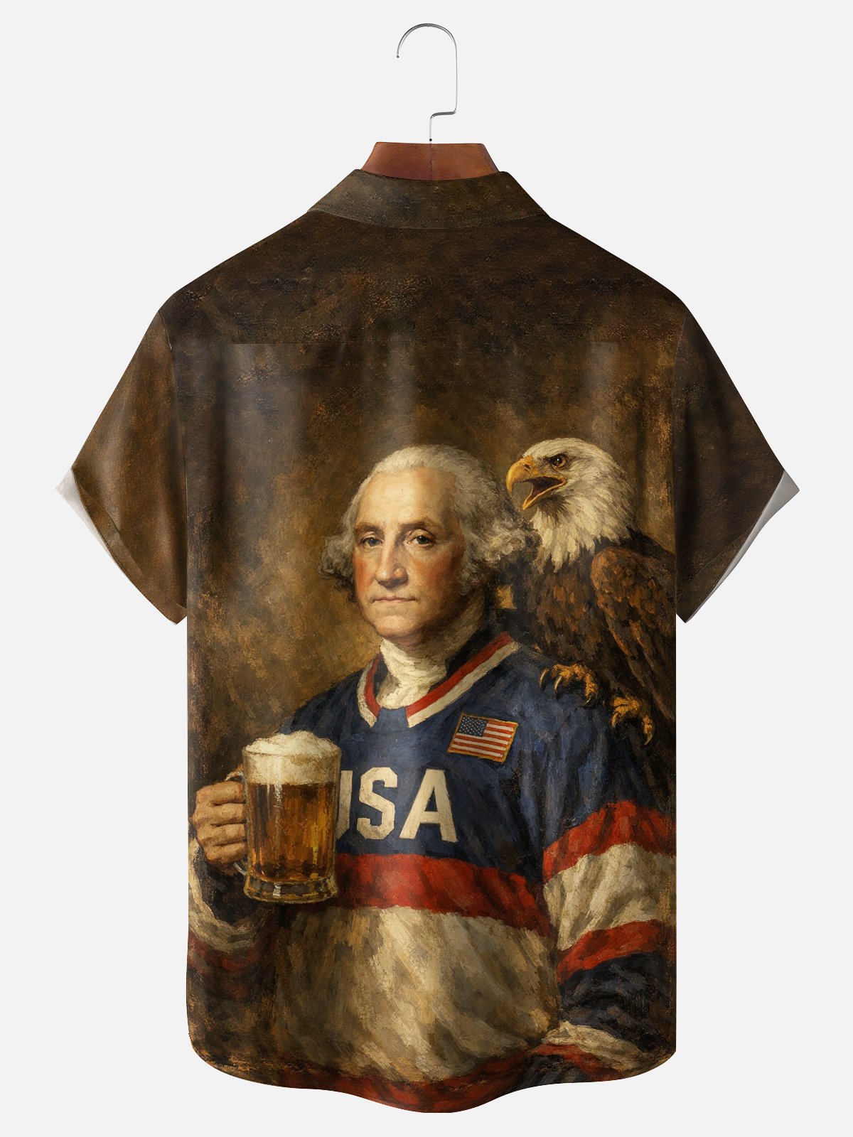 Moisture-Wicking U.S. Independence Day Founding Fathers Beer & Bald Eagle  Chest Pocket Festive Hawaiian Shirt