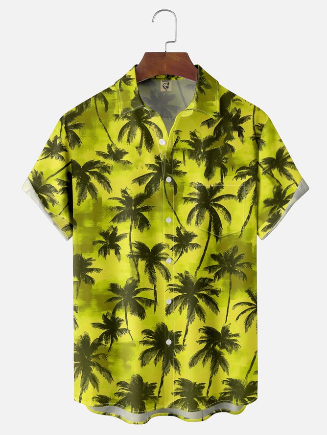 Tall Size Moisture-wicking Palm Tree Chest Pocket Hawaiian Shirt
