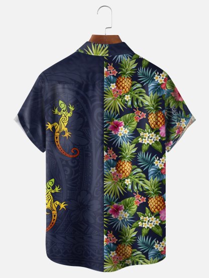 Moisture-Wicking Tropical Floral and Paisley Print Chest Pocket  Holiday Hawaiian Shirt