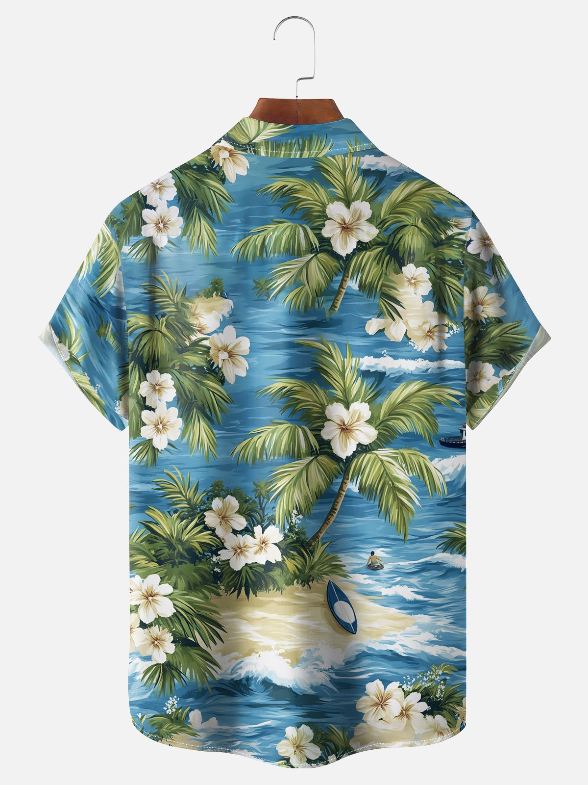 Moisture-wicking Tropical Palm Tree Floral Chest Pocket Hawaiian Shirt