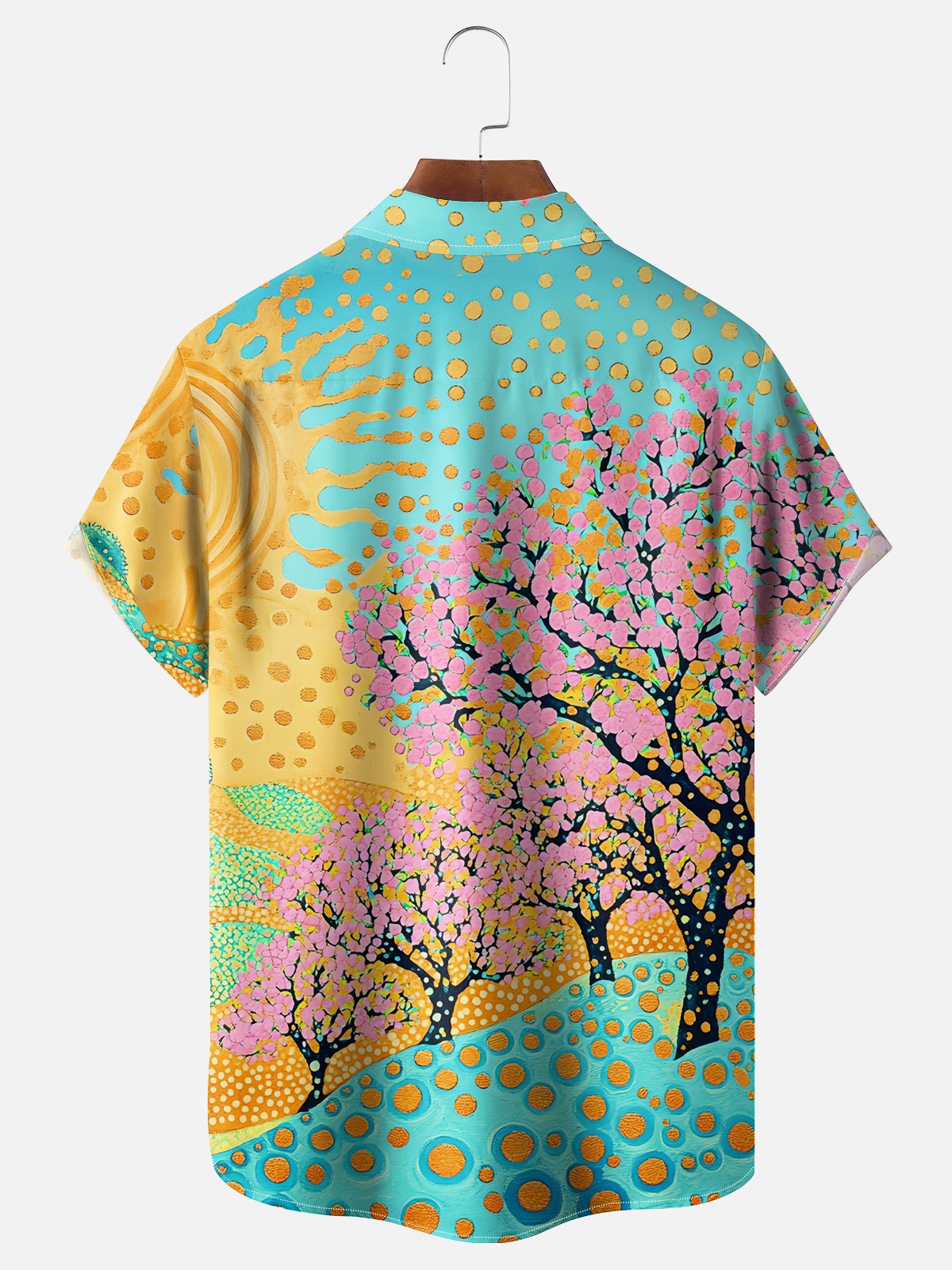 Artist Neika Landscape Cherry Blossom Tree Chest Pocket Hawaiian Shirt