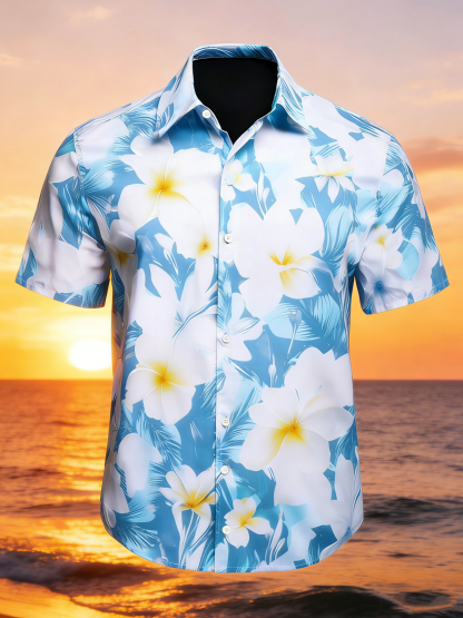 Moisture-wicking Floral Chest Pocket Hawaiian Shirt