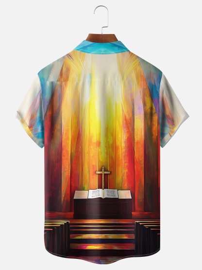 Moisture-wicking Easter Christian Cross Chest Pocket Casual Shirt